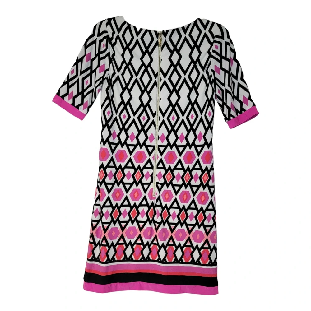 Eliza J Women's Back Zip Lined Geometric Dress Short Sleeve Multicolor Size 2 - Picture 2 of 5